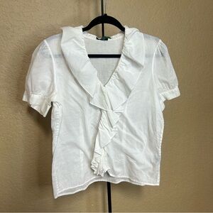 Lauren Ralph Lauren white Ruffle center blouse in white size 12 large
